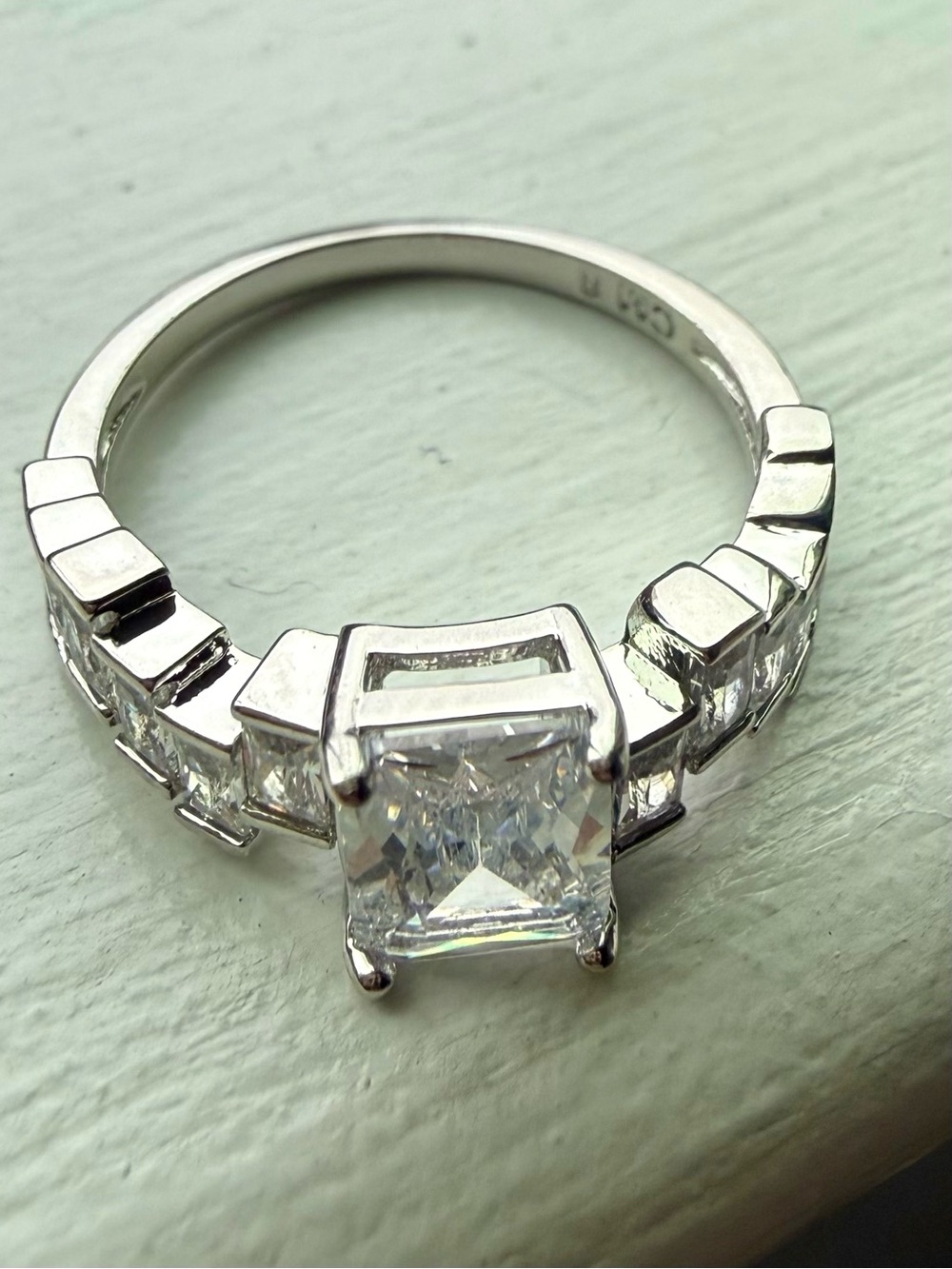 NEW!!Classic 14k White Gold-Plated Emerald Cut CZ Engagement Ring - White size 8 - Picture 3 of 15